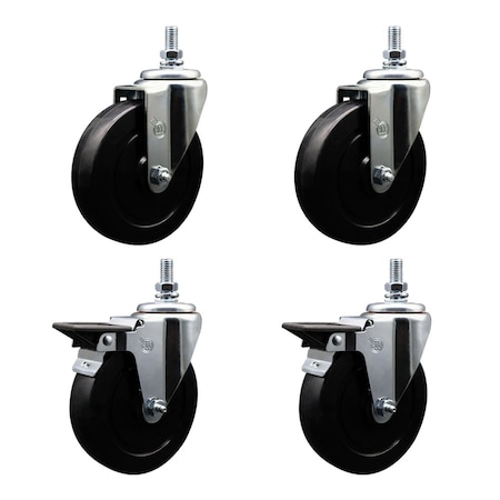 Service Caster 5 Inch Soft Rubber 12 Inch Threaded Stem Caster Set 2 Brakes SCC SCC-TS20S514-SRS-121315-2-PLB-2